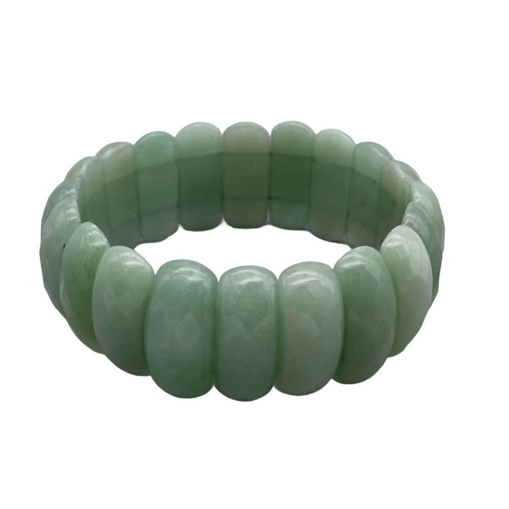 Faceted Green Aventurine Stone Stretchy Cuff Bracelet